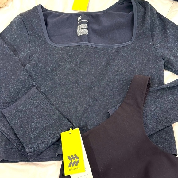 All in Motion Black Tank Top Blue Gray Cropped Top Large - Picture 2 of 8